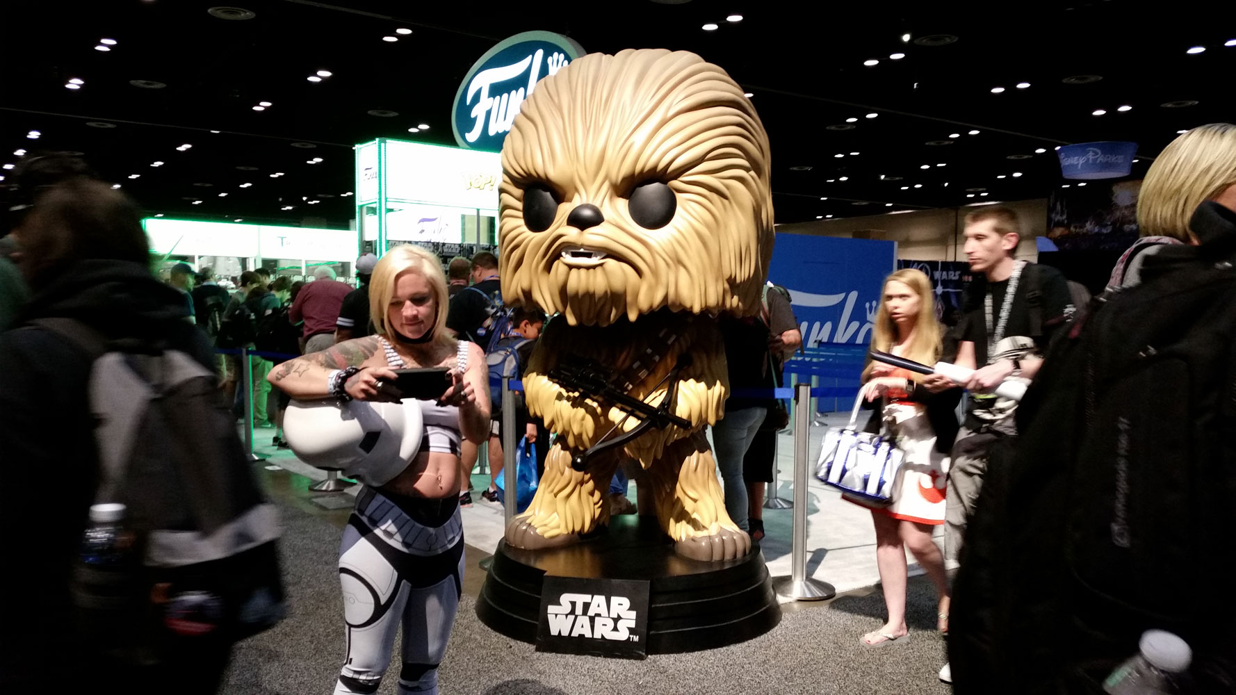 Cute Stormtrooper Girl with Giant Chewie Funko Pop